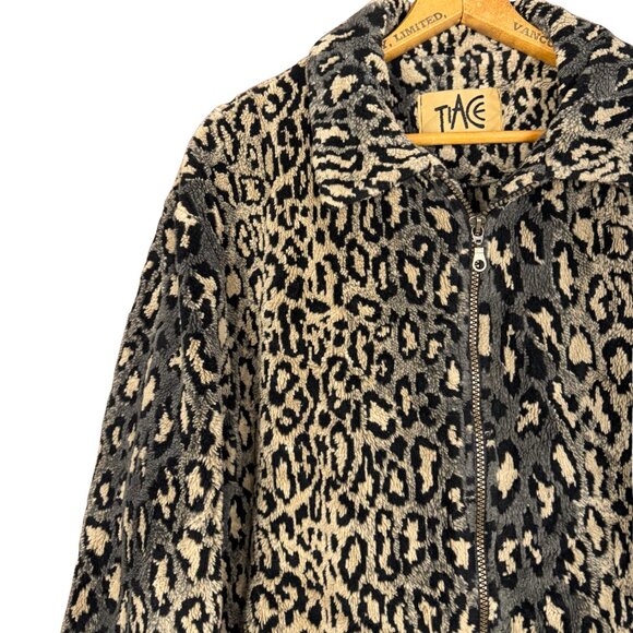Vintage 90s Leopard Print Fleece Jacket, Zip Up, Animal Print - Picture 2 of 8